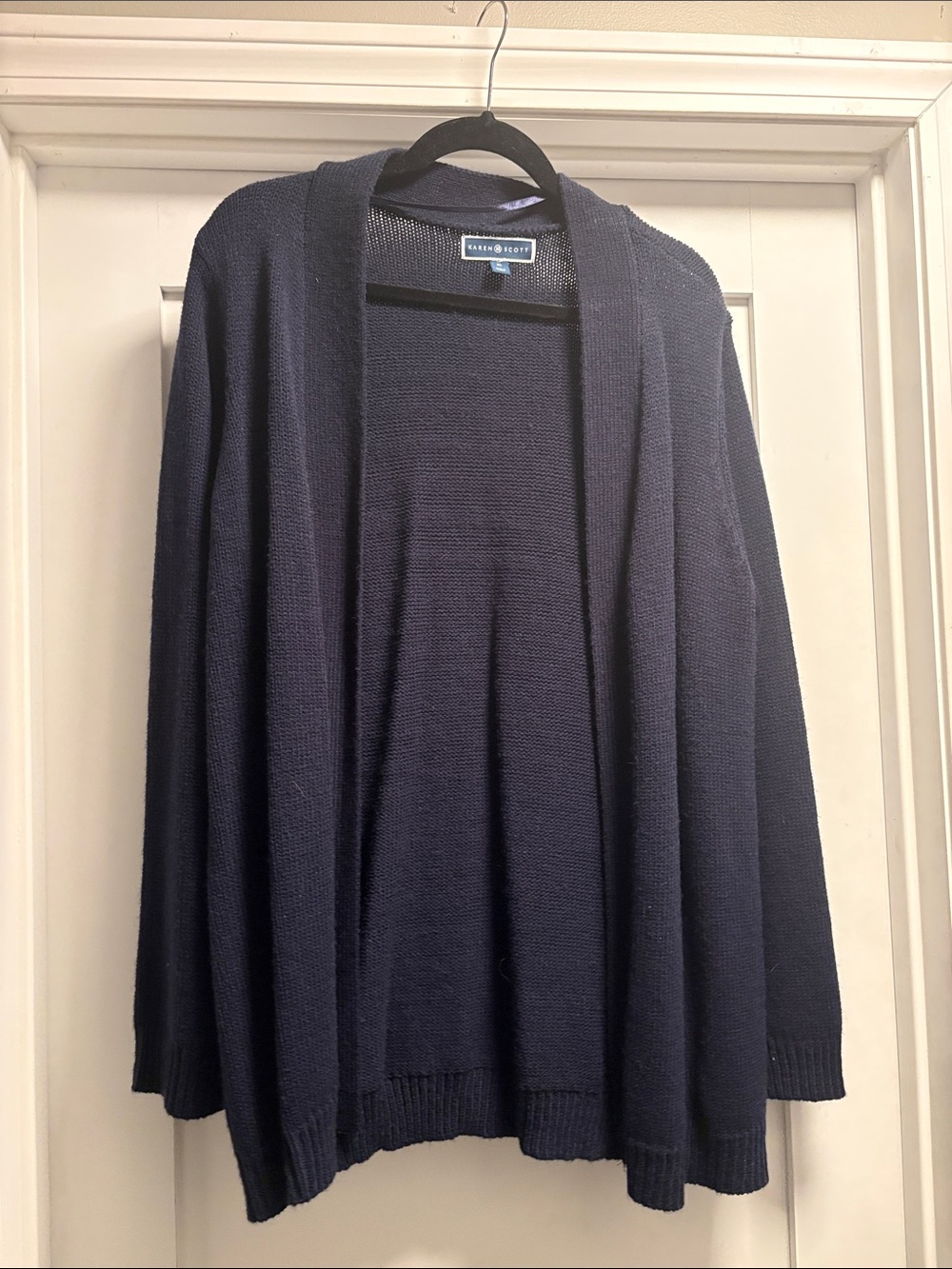Karen Scott Navy Open-Front Knit Cardigan